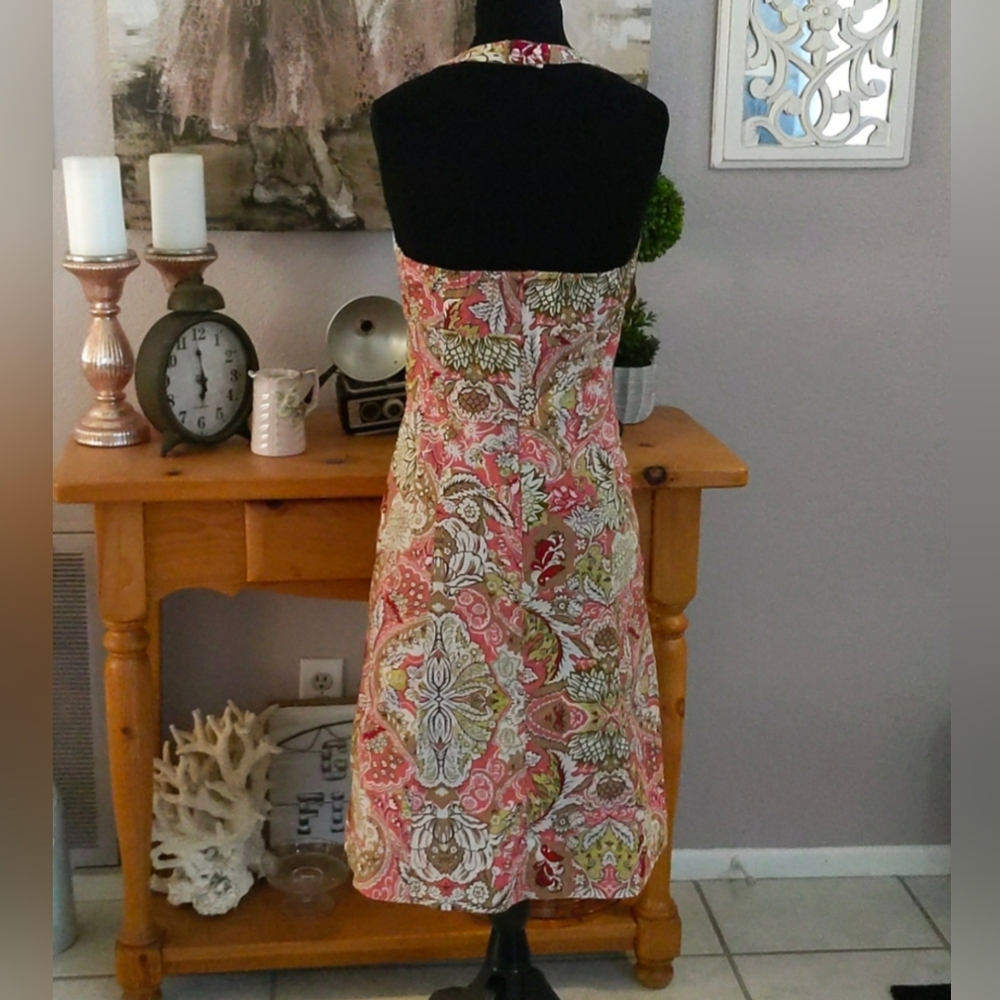 Ann Taylor Pink & Green Floral Aline Halter Dress Size 4 - Picture 2 of 10